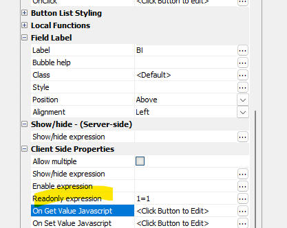Button List Readonly expression property
